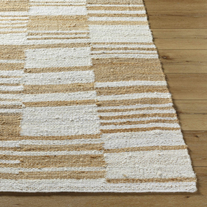 Thyra Contemporary Striped Camel And Off White Jute Rug - The Rug Decor