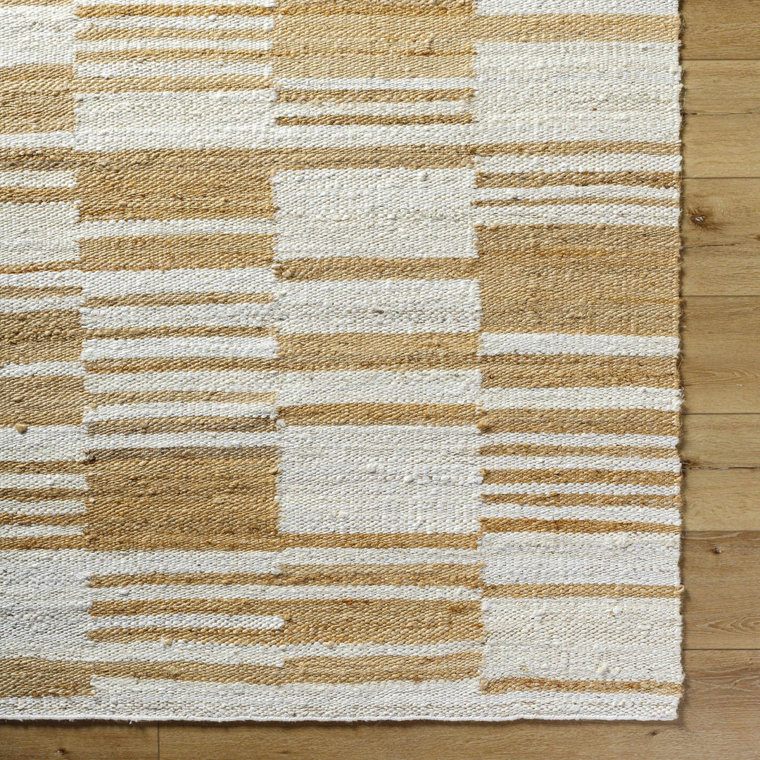 Thyra Contemporary Striped Camel And Off White Jute Rug - The Rug Decor