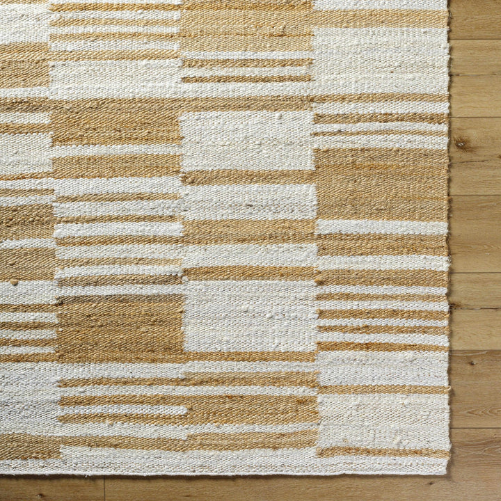 Thyra Contemporary Striped Camel And Off White Jute Rug - The Rug Decor