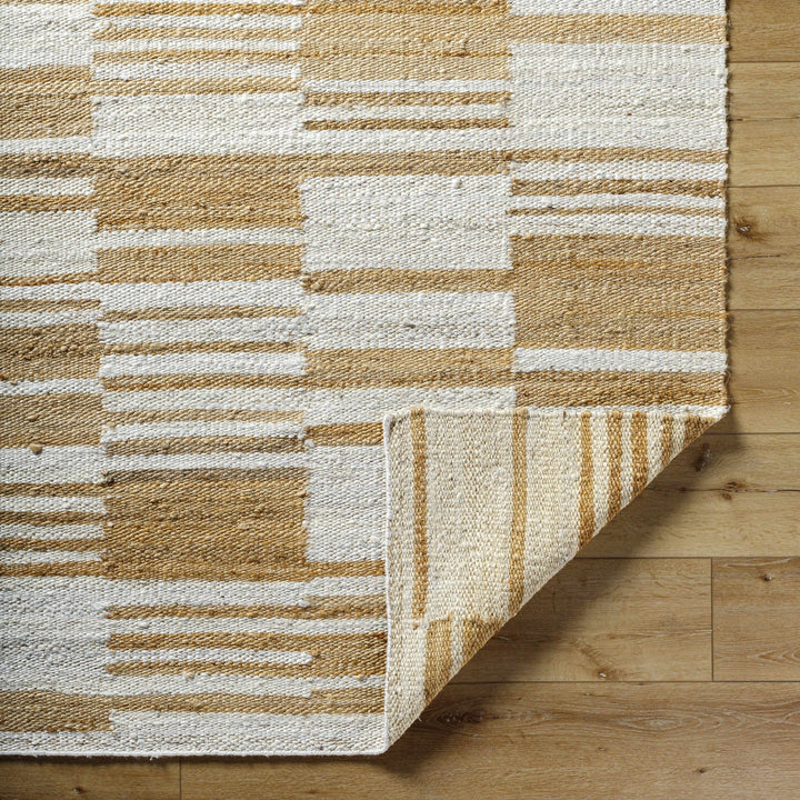 Thyra Contemporary Striped Camel And Off White Jute Rug - The Rug Decor