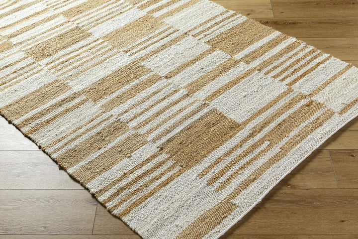 Thyra Contemporary Striped Camel And Off White Jute Rug - The Rug Decor