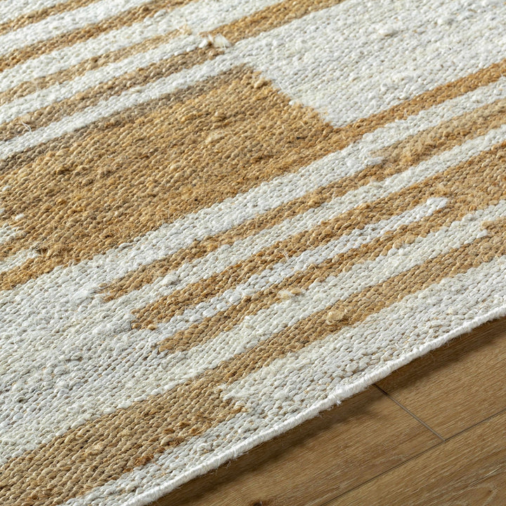 Thyra Contemporary Striped Camel And Off White Jute Rug - The Rug Decor