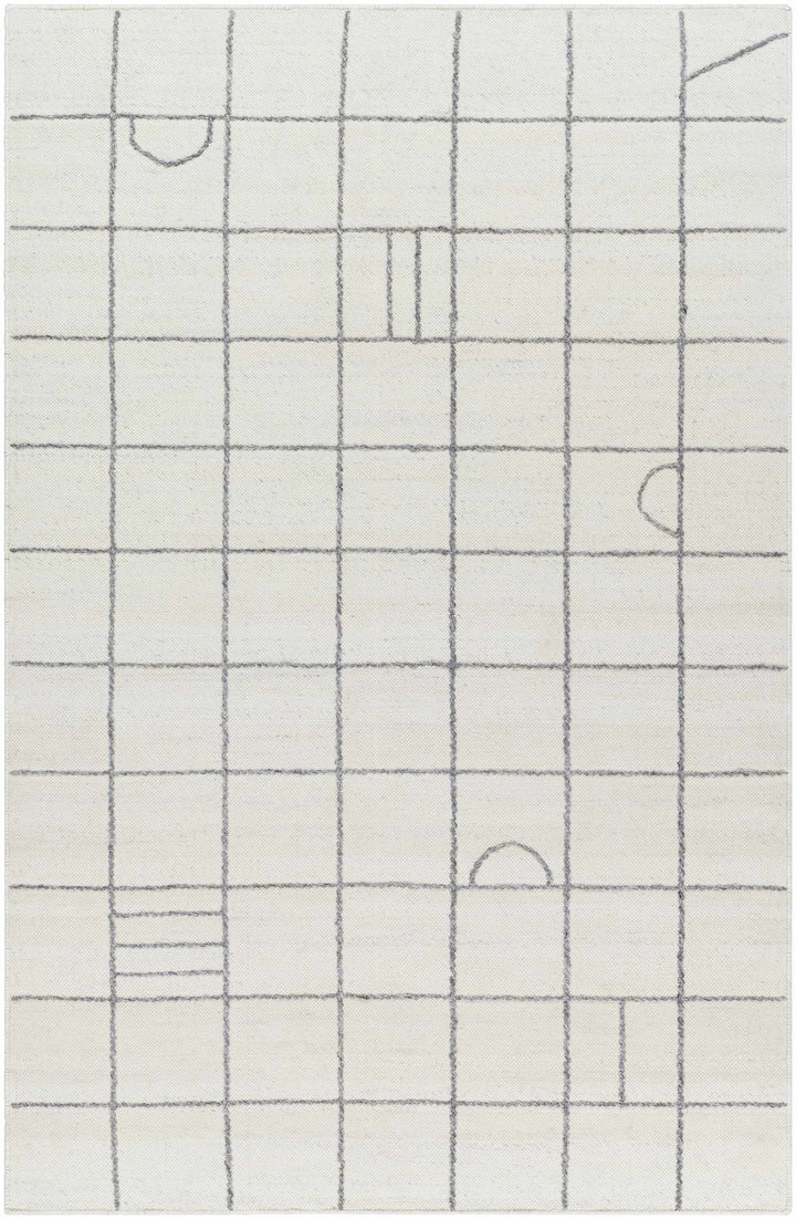 Tieve Modern Geometrical Ivory And Gray Wool Rug - The Rug Decor