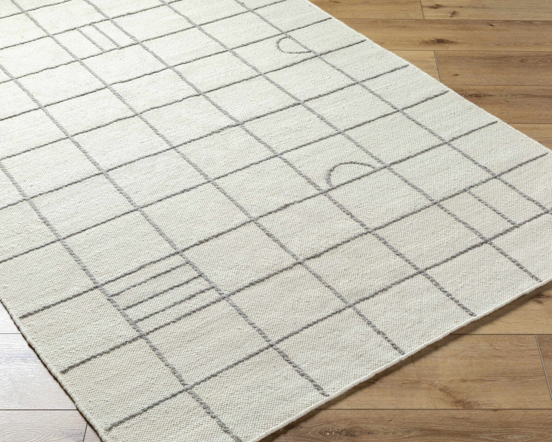 Tieve Modern Geometrical Ivory And Gray Wool Rug - The Rug Decor