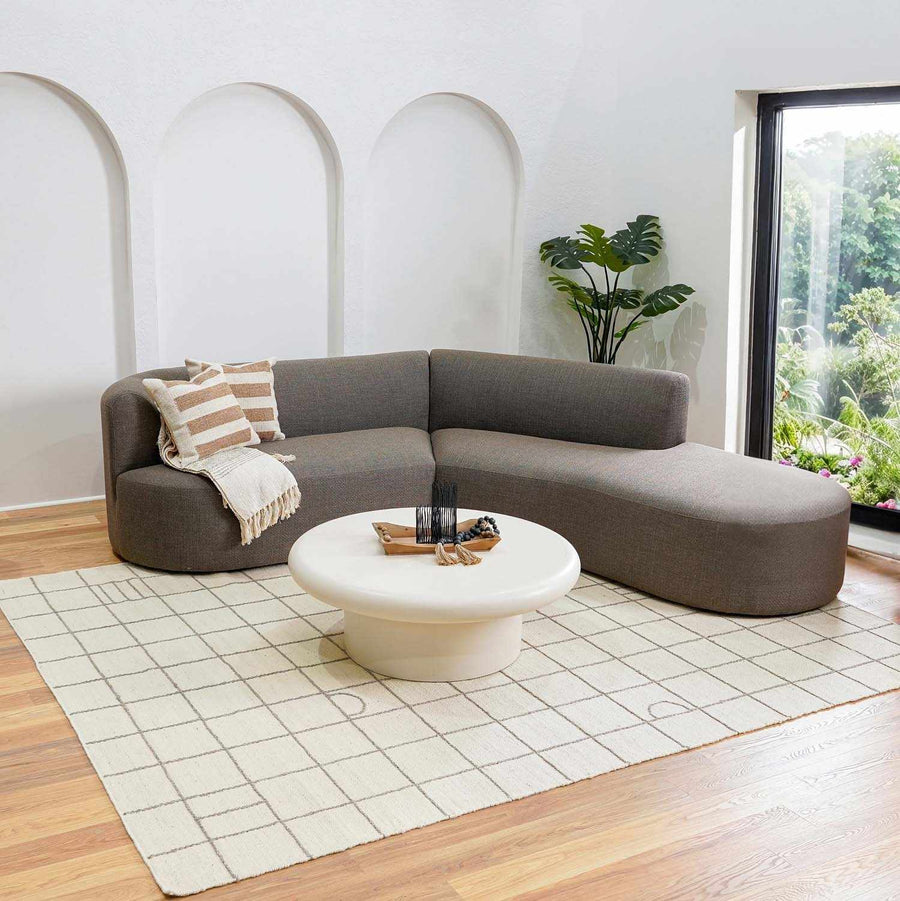 Tieve Modern Geometrical Ivory And Gray Wool Rug - The Rug Decor
