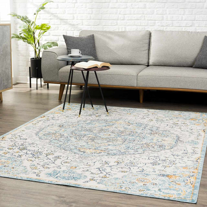 Tigrit Blue And Ivory Traditional Style Area Rug