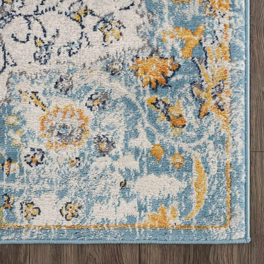 Tigrit Blue And Ivory Traditional Style Area Rug