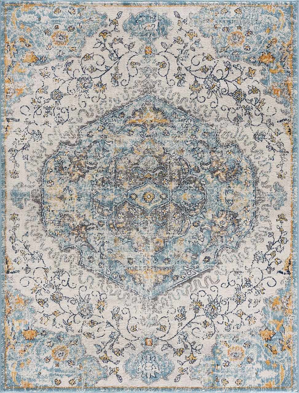 Tigrit Blue And Ivory Traditional Style Area Rug
