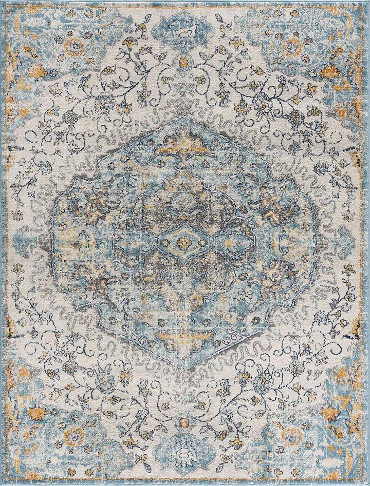 Tigrit Blue And Ivory Traditional Style Area Rug
