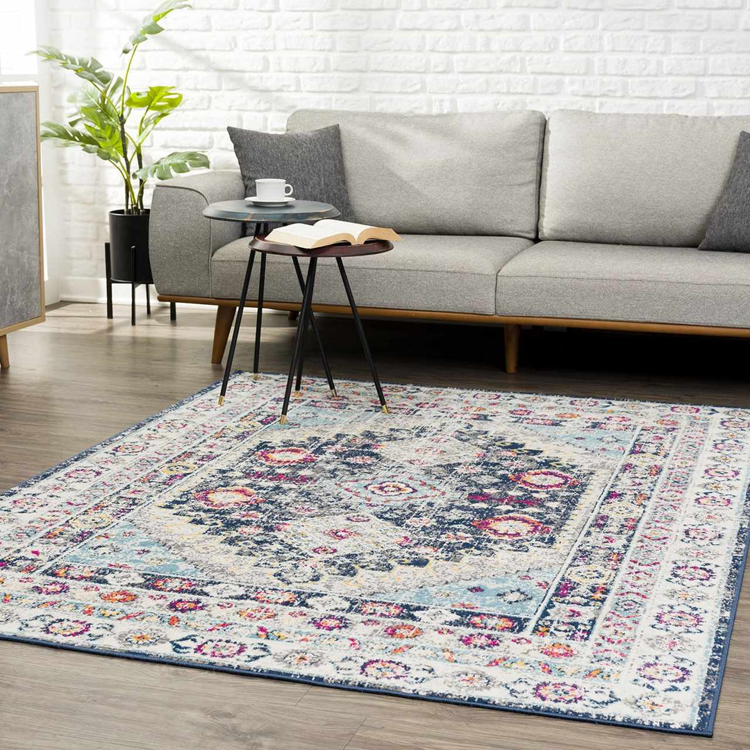 Tigrim Ivory And Blue Traditional Style Area Rug