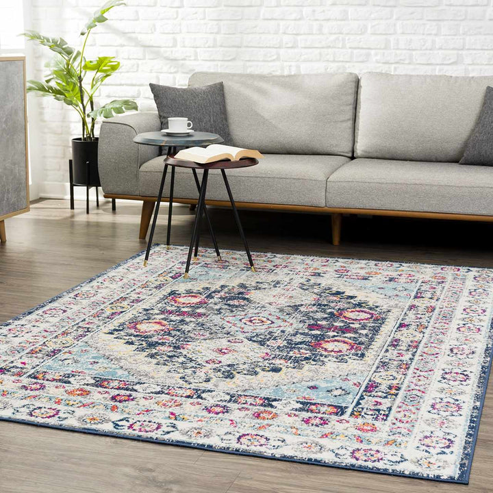 Tigrim Ivory And Blue Traditional Style Area Rug