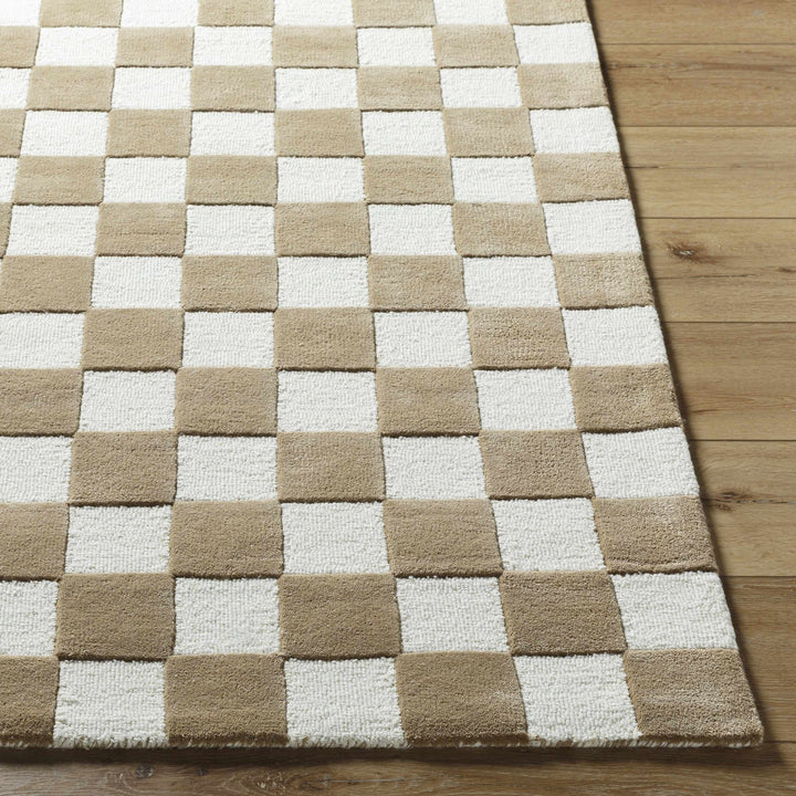 Timin checkered Camel And White Wool Area Rug - The Rug Decor