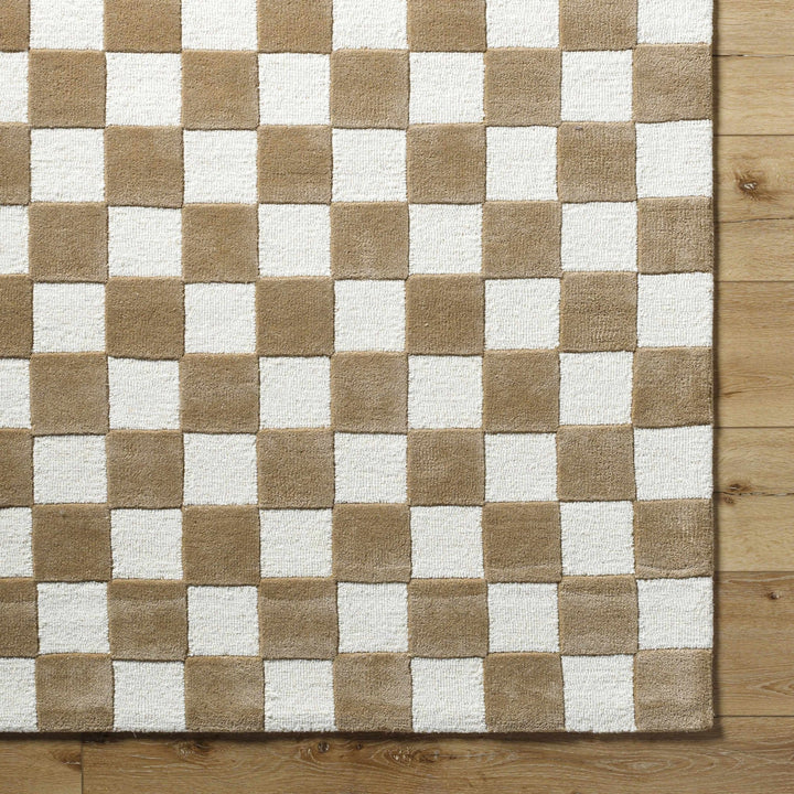 Timin checkered Camel And White Wool Area Rug - The Rug Decor