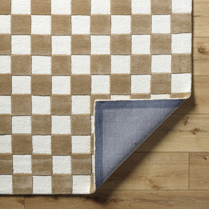 Timin checkered Camel And White Wool Area Rug - The Rug Decor