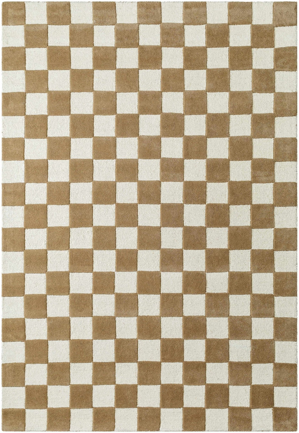 Timin checkered Camel And White Wool Area Rug - The Rug Decor