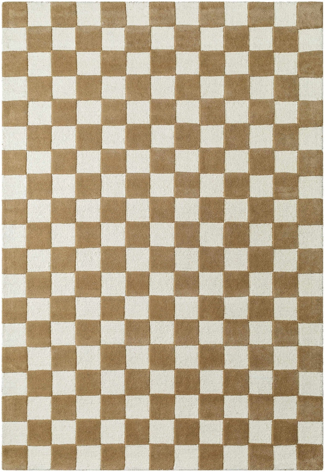 Timin checkered Camel And White Wool Area Rug - The Rug Decor