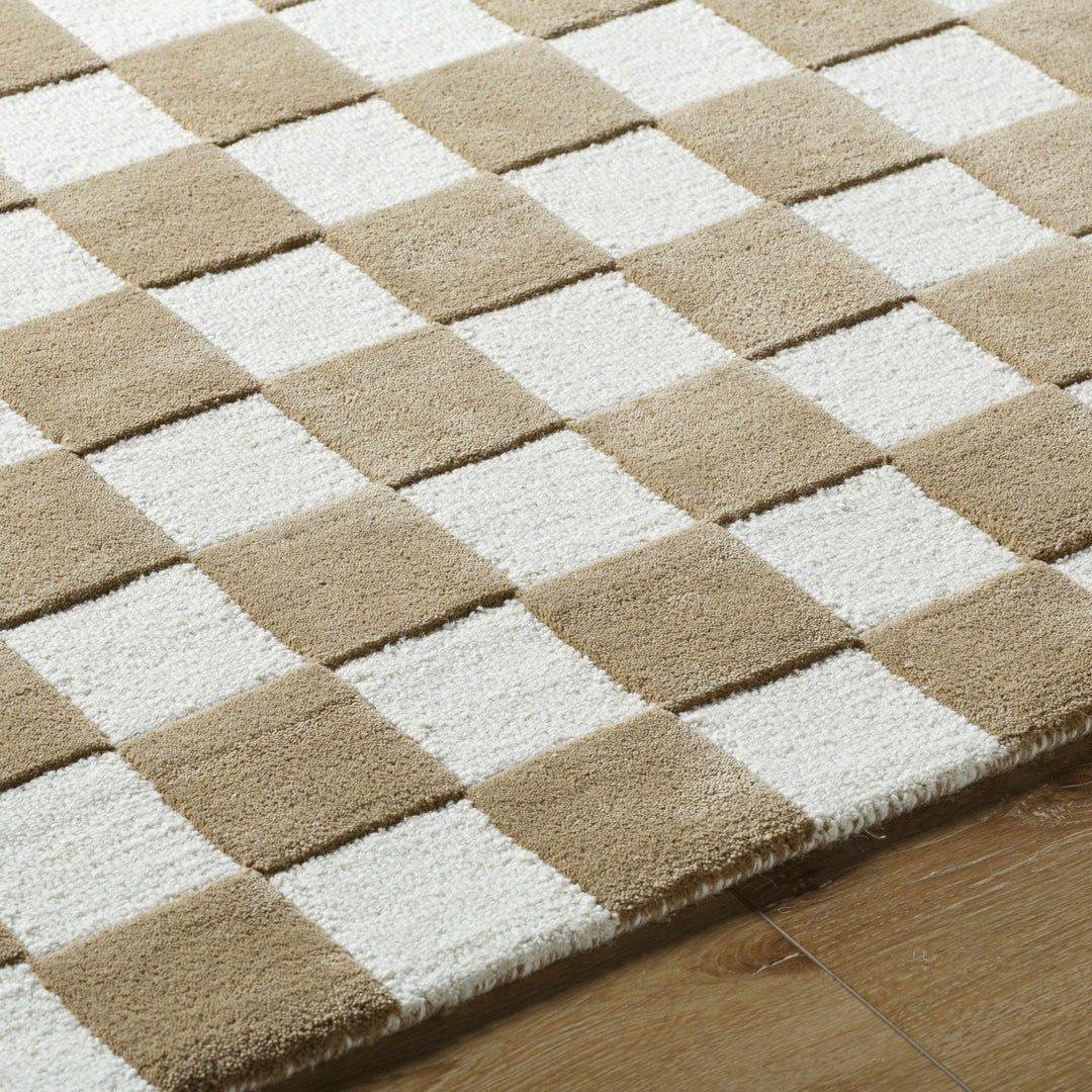 Timin checkered Camel And White Wool Area Rug - The Rug Decor