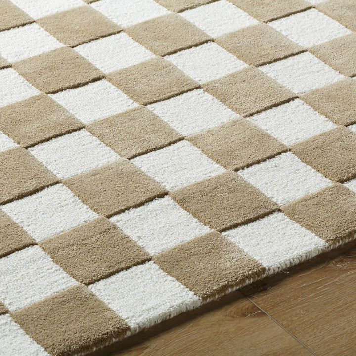 Timin checkered Camel And White Wool Area Rug - The Rug Decor