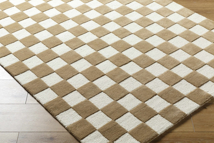Timin checkered Camel And White Wool Area Rug - The Rug Decor