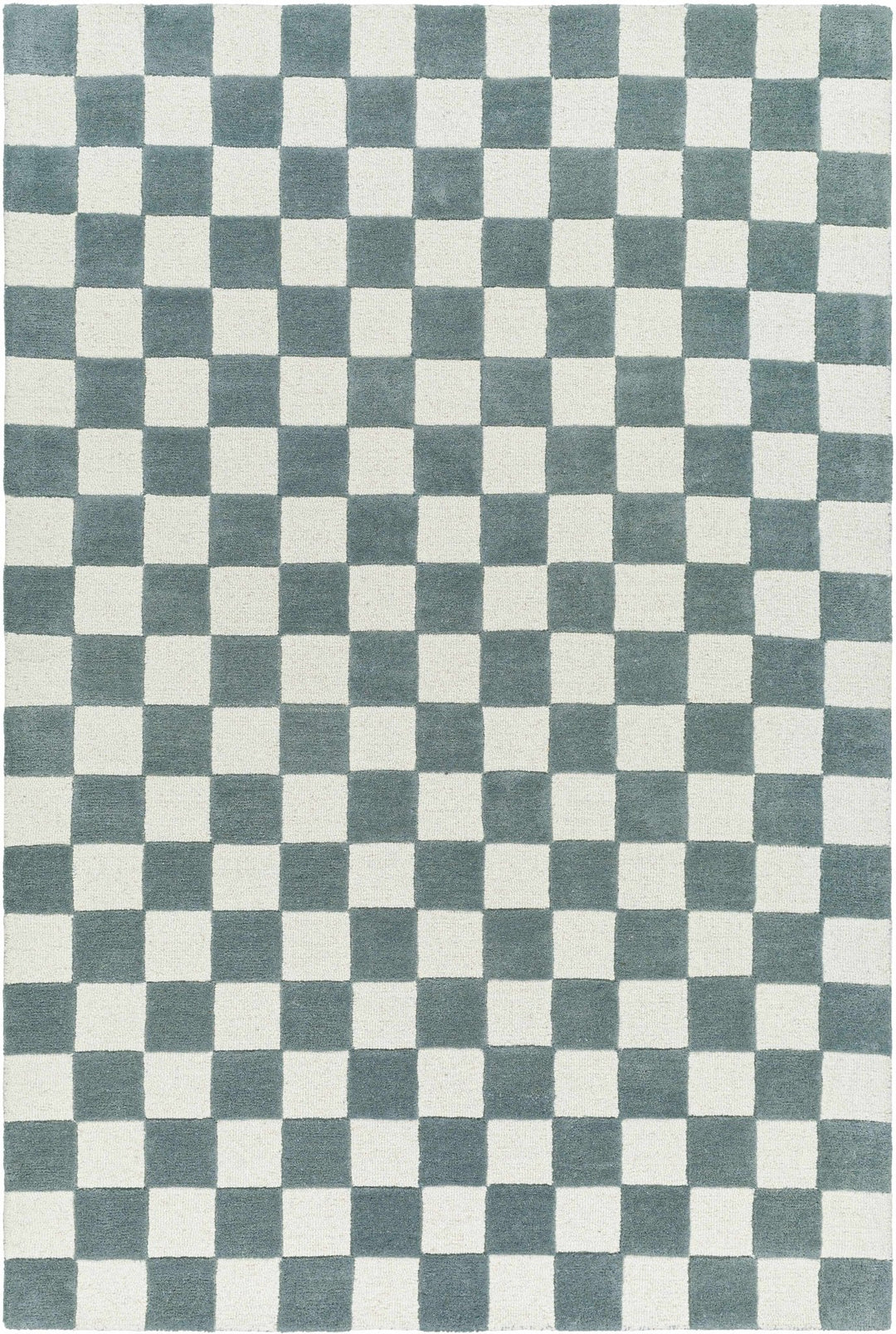 Timin Modern Greenish Gray And Ivory Checkered Rug - The Rug Decor