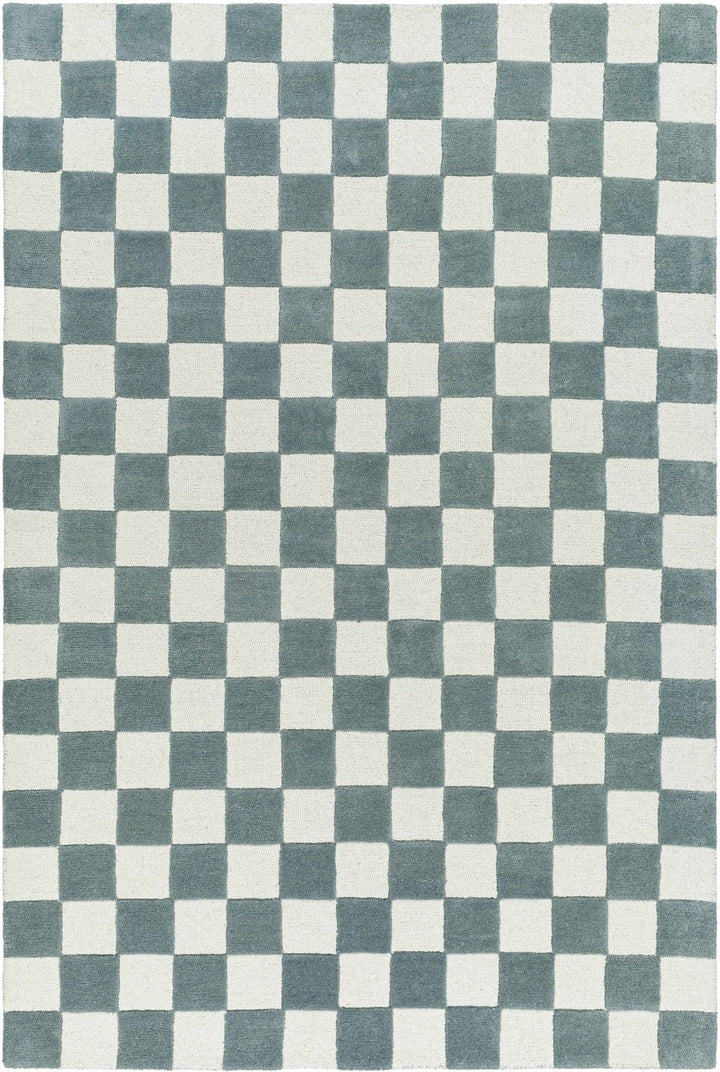 Timin Modern Greenish Gray And Ivory Checkered Rug - The Rug Decor