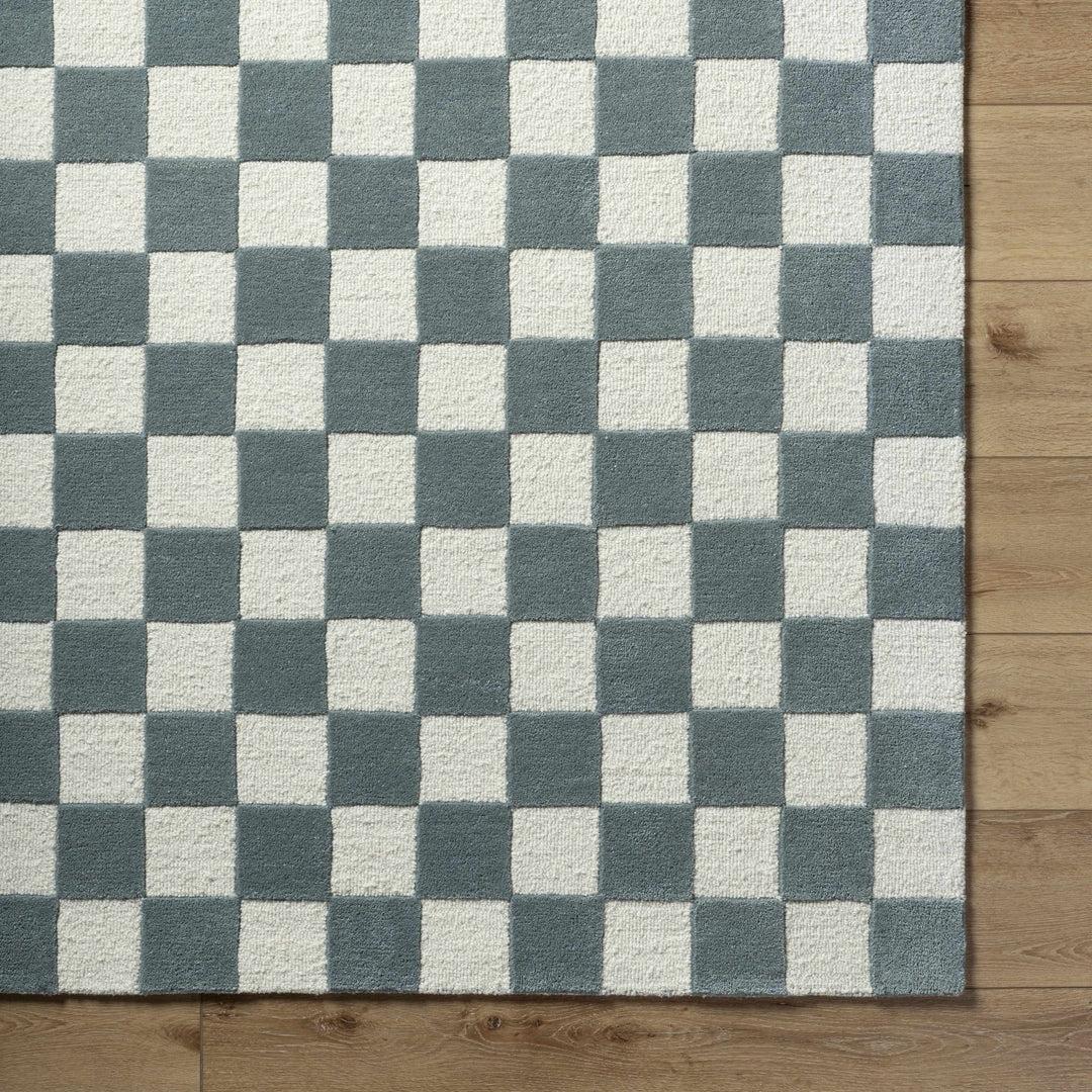 Timin Modern Greenish Gray And Ivory Checkered Rug - The Rug Decor