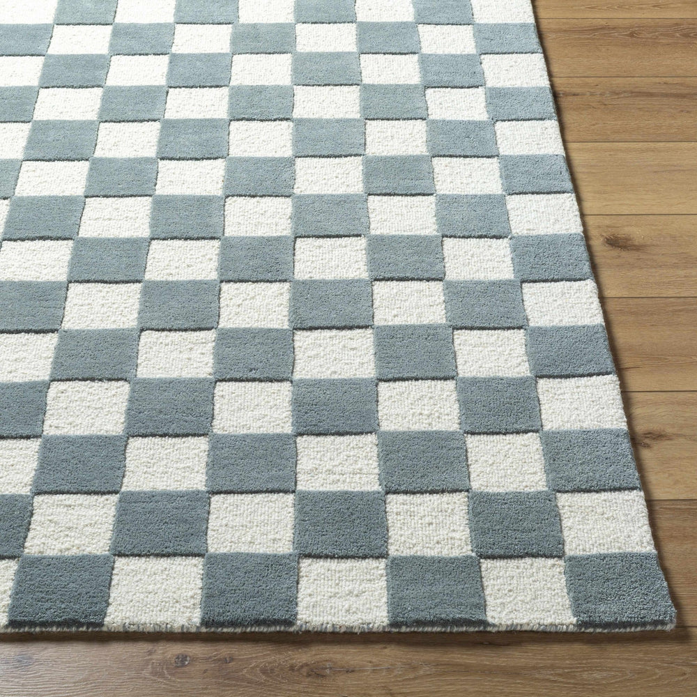 Timin Modern Greenish Gray And Ivory Checkered Rug - The Rug Decor