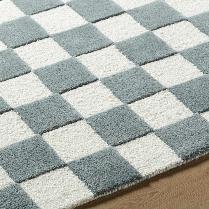 Timin Modern Greenish Gray And Ivory Checkered Rug - The Rug Decor