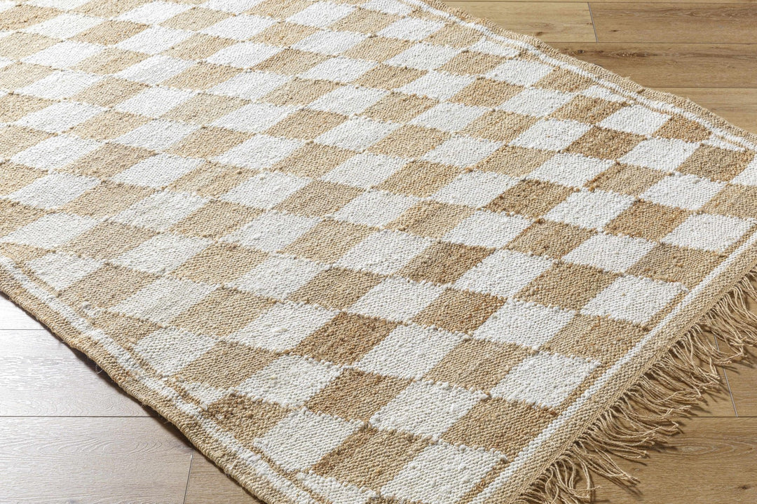 Tiria Modern Diamond Checkered Camel And White Rug - The Rug Decor