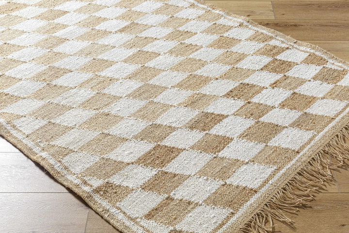 Tiria Modern Diamond Checkered Camel And White Rug - The Rug Decor