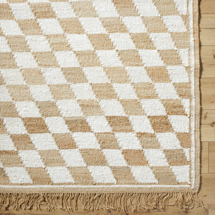 Tiria Modern Diamond Checkered Camel And White Rug - The Rug Decor
