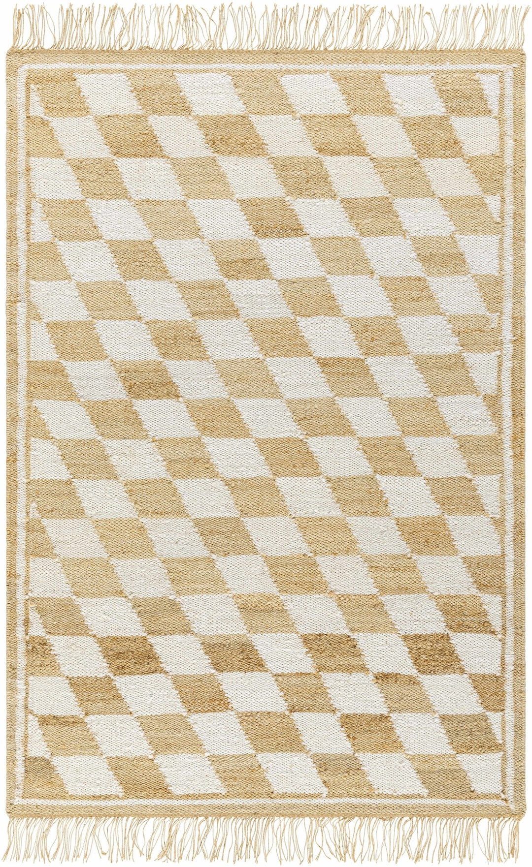 Tiria Modern Diamond Checkered Camel And White Rug - The Rug Decor
