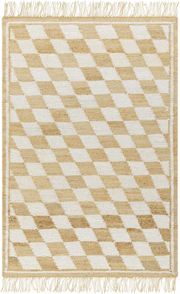 Tiria Modern Diamond Checkered Camel And White Rug - The Rug Decor