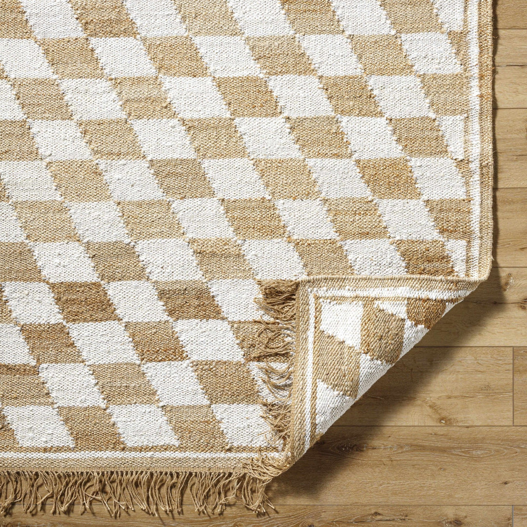 Tiria Modern Diamond Checkered Camel And White Rug - The Rug Decor