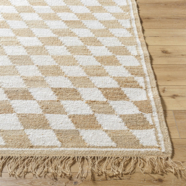 Tiria Modern Diamond Checkered Camel And White Rug - The Rug Decor
