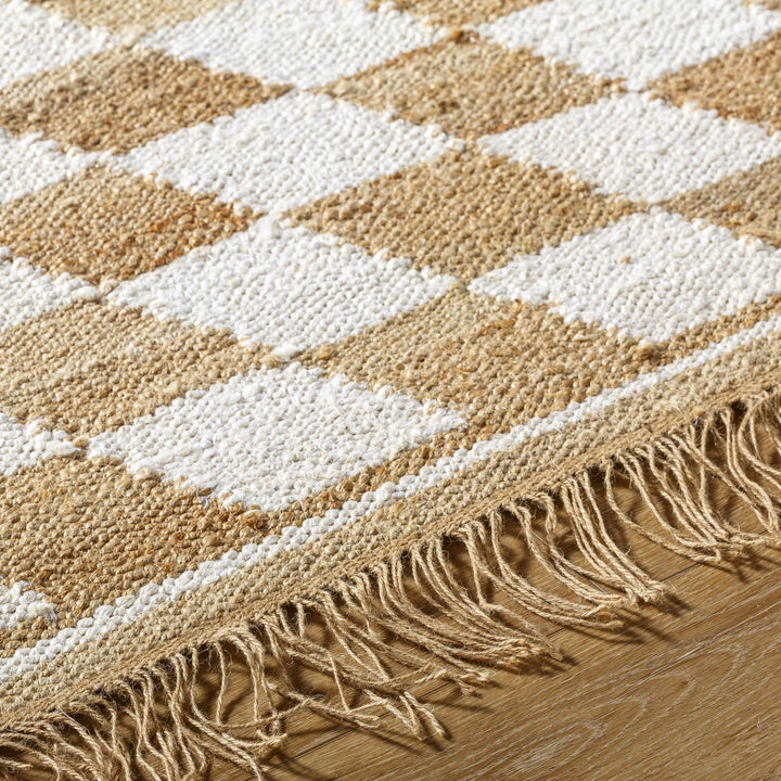 Tiria Modern Diamond Checkered Camel And White Rug - The Rug Decor