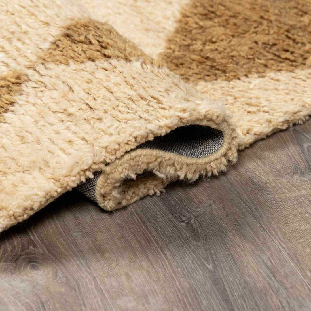 Tivka Contemporary Geometrical Brown And Beige Wool Rug - The Rug Decor
