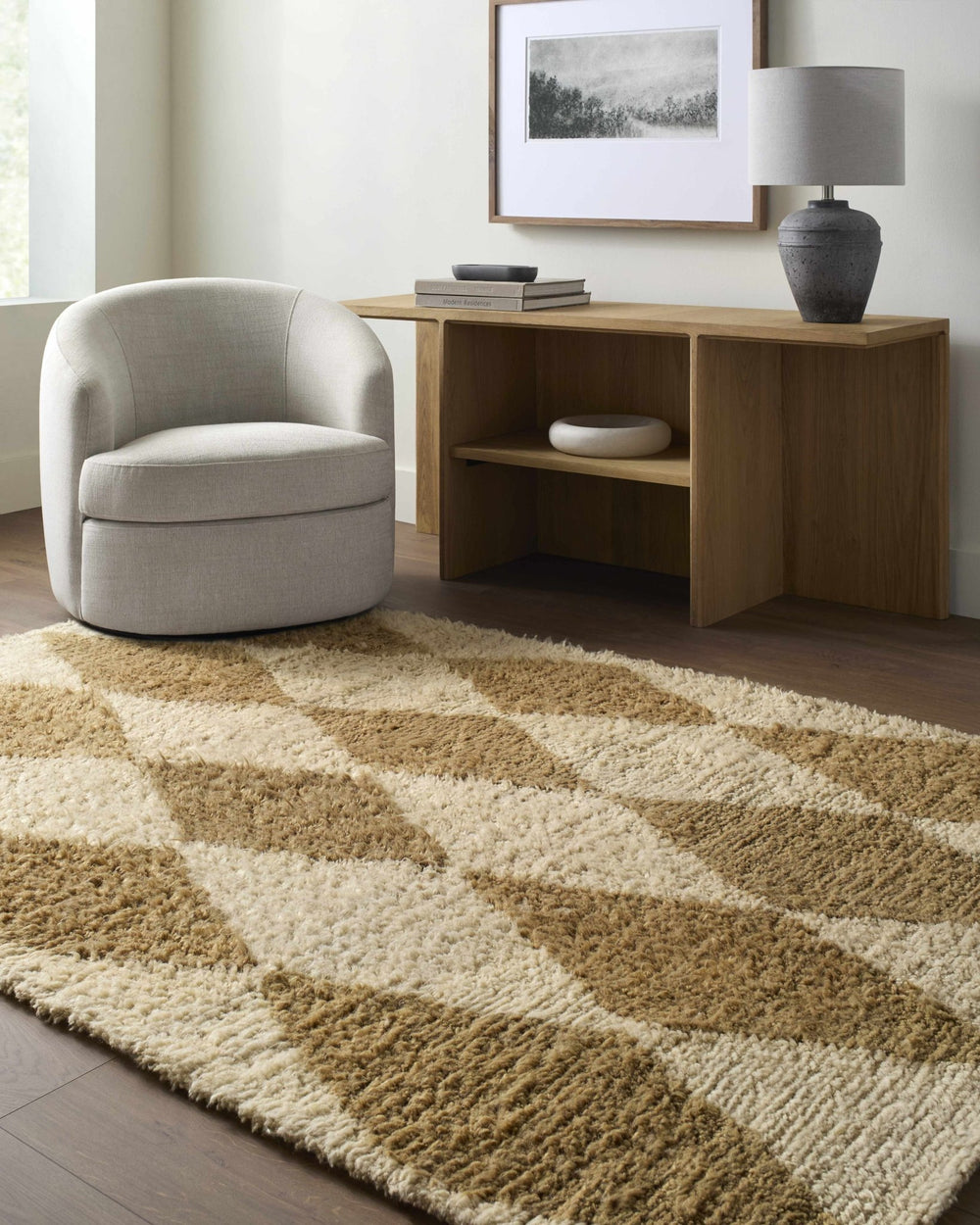 Tivka Contemporary Geometrical Brown And Beige Wool Rug - The Rug Decor