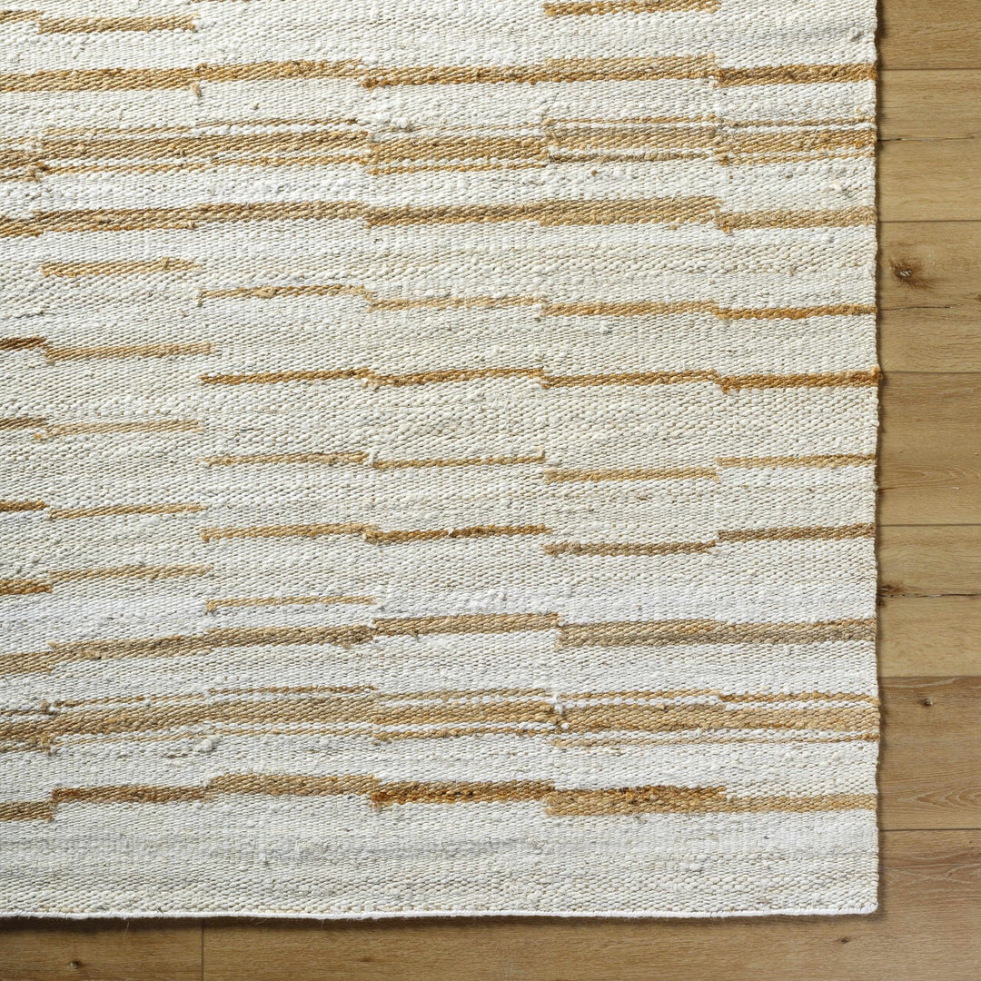 Tivon Broken Modern Striped Tan And Ivory Hand Woven Jute Rug - The Rug Decor