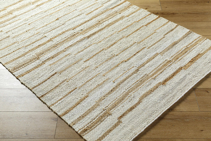 Tivon Broken Modern Striped Tan And Ivory Hand Woven Jute Rug - The Rug Decor