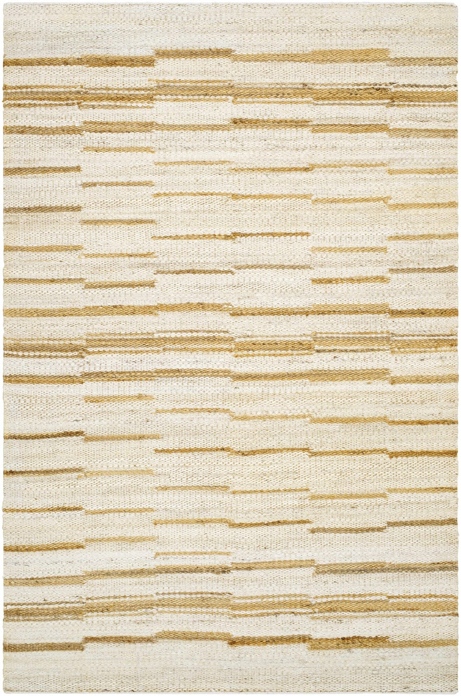 Tivon Broken Modern Striped Tan And Ivory Hand Woven Jute Rug - The Rug Decor