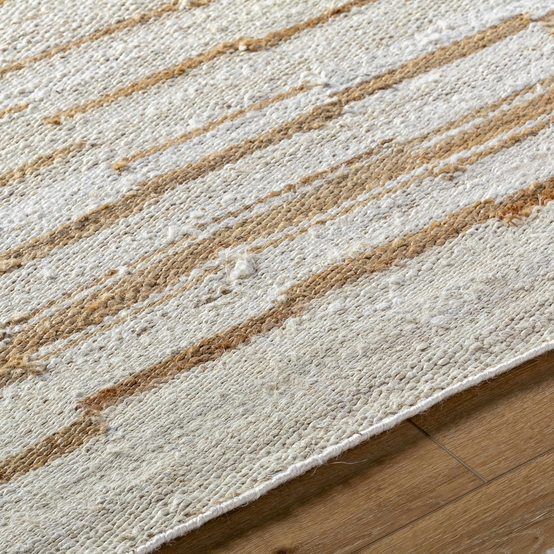 Tivon Broken Modern Striped Tan And Ivory Hand Woven Jute Rug - The Rug Decor