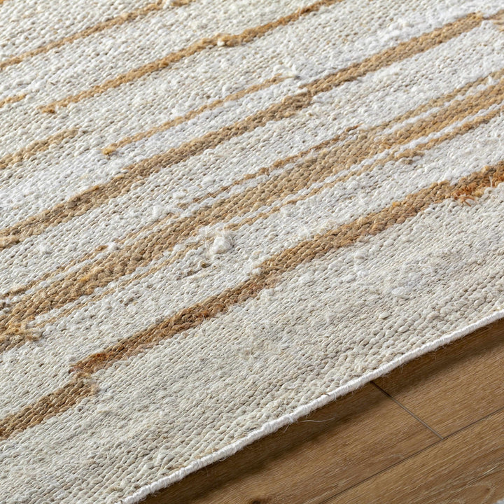 Tivon Broken Modern Striped Tan And Ivory Hand Woven Jute Rug - The Rug Decor