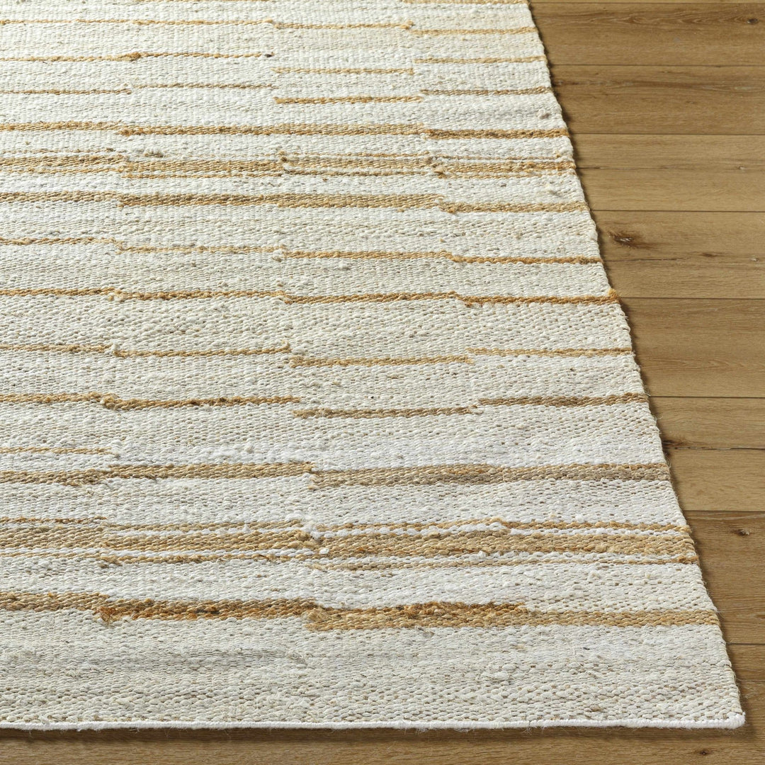 Tivon Broken Modern Striped Tan And Ivory Hand Woven Jute Rug - The Rug Decor