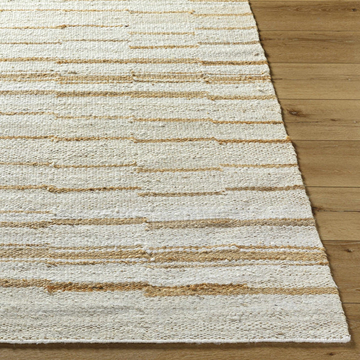 Tivon Broken Modern Striped Tan And Ivory Hand Woven Jute Rug - The Rug Decor