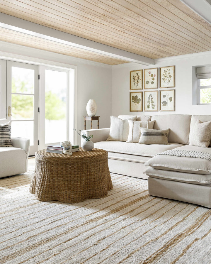 Tivon Broken Modern Striped Tan And Ivory Hand Woven Jute Rug - The Rug Decor
