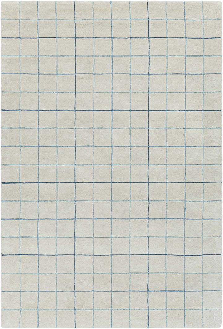 Toshi Modern Geometrical Ivory And Blue Hand Tufted Wool Rug
