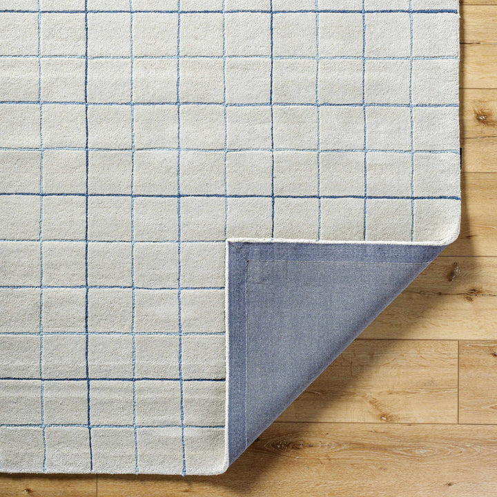 Toshi Modern Geometrical Ivory And Blue Hand Tufted Wool Rug