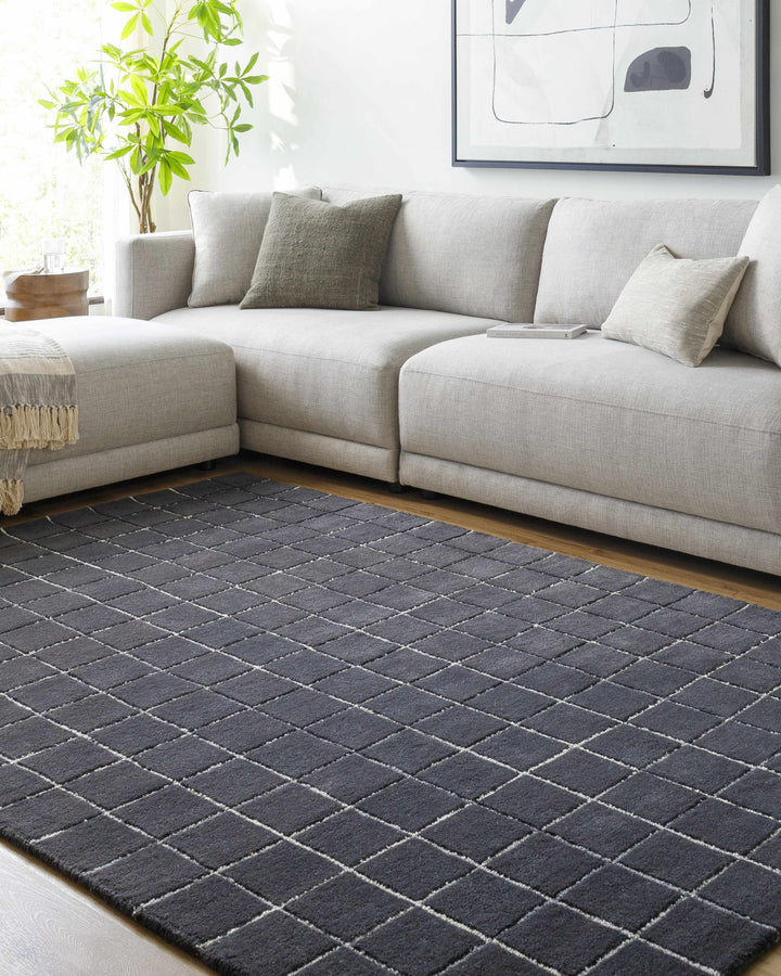 Toshi Black Modern Geometrical Pattern Hand Tufted Wool Area Rug