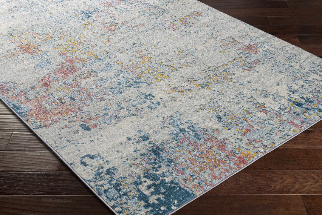 Tambalisa Ivory And Blue Modern Abstract Design Area Rug